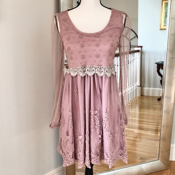 Areve Dresses & Skirts - A’reve Sheer lace delicate pink dress BEAUTIFUL🌸